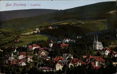 Ak Świeradów Zdrój Bad Flinsberg Schlesien, Blick auf den Ort, Kirche