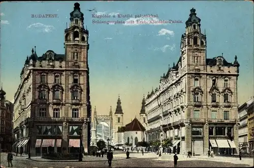 Ak Budapest Ungarn, Schlangenplatz mit Erzh. Klotilde Palais