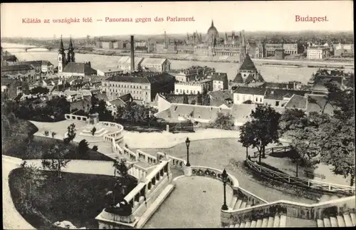 Ak Budapest Ungarn, Panorama gegen das Parlament