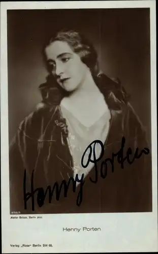 Ak Schauspielerin Henny Porten, Portrait, Autogramm