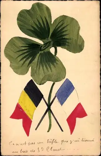 Handgemalt Ak Glücksklee, Belgische und französische Fahne