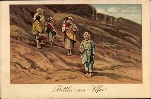 Künstler Ak China, Bettler am Ufer