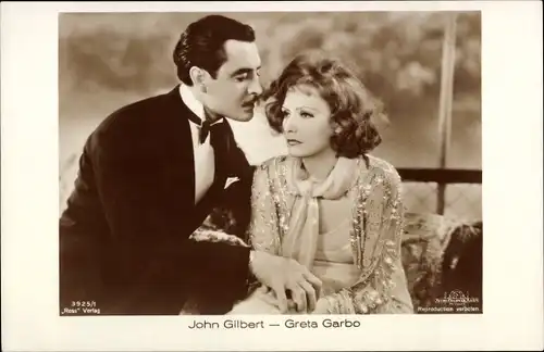 Ak Schauspielerin Greta Garbo und John Gilbert, Filmszene