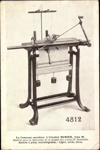 Ak La fameuse machine a tricoter Dubied, type M, Edouard Dubied & Cie, Paris