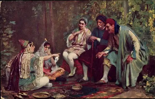 Judaika Ak Jüdische Männer und Frauen in Volkstrachten an einem Festtag