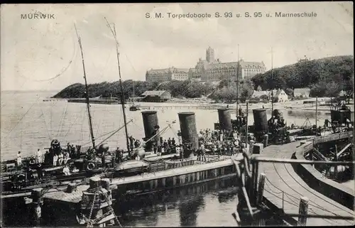 Ak Mürwik Flensburg in Schleswig Holstein, Marinefernmeldeschule, S. M. Torpedoboote S 93 und S 95