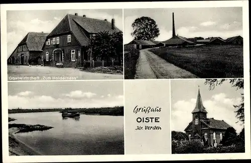 Ak Oiste Blender in Niedersachsen, Gastwirtschaft Zum Holderness, Kirche, Dorfstraße
