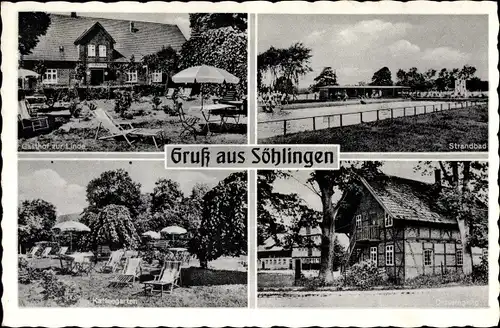 Ak Söhlingen Hemslingen Niedersachsen, Gasthof zur Linde, Strandbad, Kaffeegarten