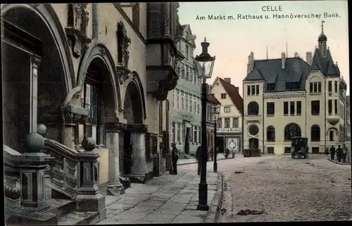 Ak Celle in Niedersachsen, Markt, Rathaus, Hannoversche Bank