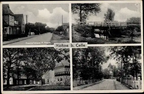 Ak Hohne Niedersachsen, Geschäftshaus F. Hoppe, Brücke, Straßenpartie