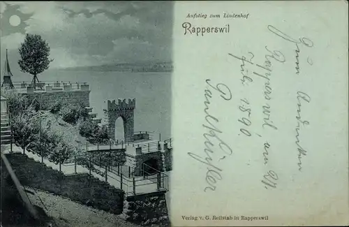 Mondschein Ak Rapperswil Kanton Sankt Gallen, Aufstieg zum Lindenhof