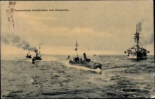 Ak Deutsches Kriegsschiff, SMS Küstenpanzerschiffe mit Torpedobooten