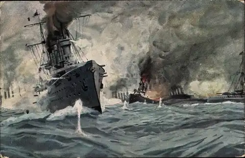 Künstler Ak Deutsches Kriegsschiff, Seeschlacht bei Coronel, I WK