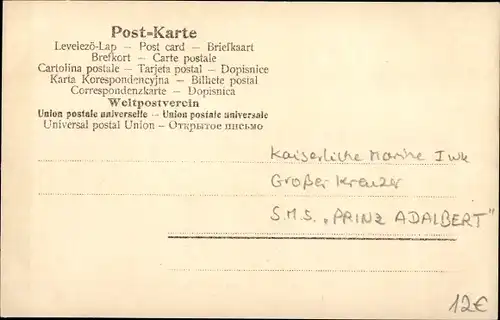 Ak Deutsches Kriegsschiff, SMS Prinz Adalbert, Großer Kreuzer