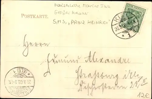 Ak Deutsches Kriegsschiff, SMS Prinz Heinrich, Großer Kreuzer