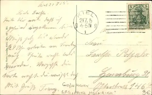 Ak Deutsches Kriegsschiff, SMS Prinz Heinrich, Großer Kreuzer