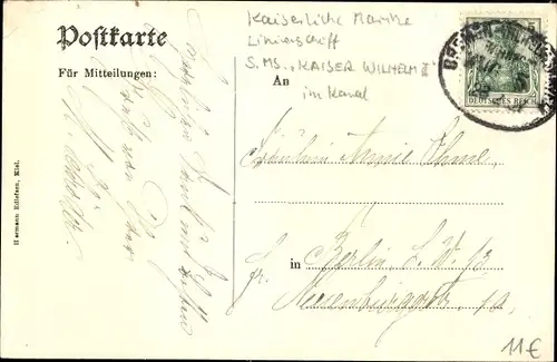 Ak Deutsches Kriegsschiff, SMS Kaiser Wilhelm II,  Linienschiff
