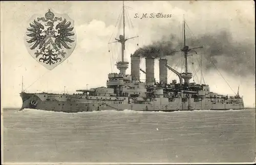 Wappen Ak Deutsches Kriegsschiff, SMS Elsass,  Linienschiff