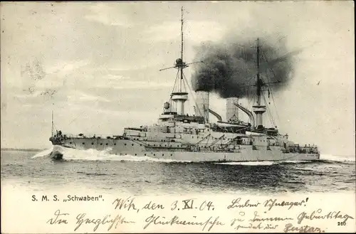 Ak Deutsches Kriegsschiff, SMS Schwaben, Linienschiff