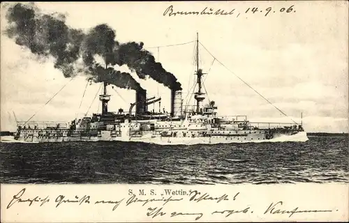 Ak Deutsches Kriegsschiff, SMS Wettin, Linienschiff