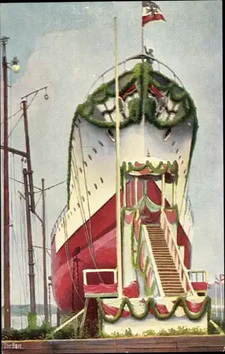 Künstler Ak Rave, Chr., Marine Galerie 203, Deutsches Kriegsschiff, SMS Friedrich Karl, Stapellauf