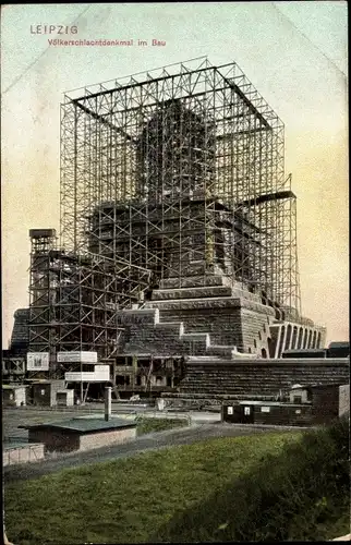 Ak Leipzig, Völkerschlachtdenkmal im Bau, Baugerüst