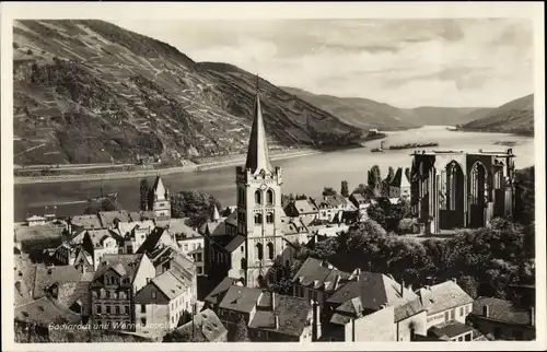 Ak Bacharach am Rhein, Teilansicht mit Ruine Wernerkapelle