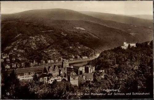 Ak Heidelberg am Neckar, Blick von der Molkenkur auf Schloss und Schlosshotel