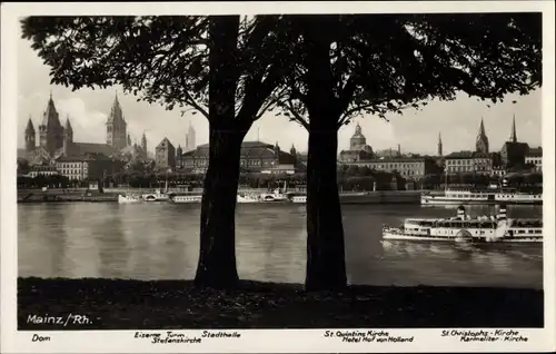 Ak Mainz am Rhein, Dom, Kirchen, Stadthalle, Eiserne Turm, Hotel Hof von Holland