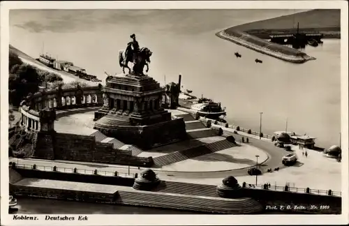 Ak Koblenz am Rhein, Deutsches Eck, Reiterstandbild