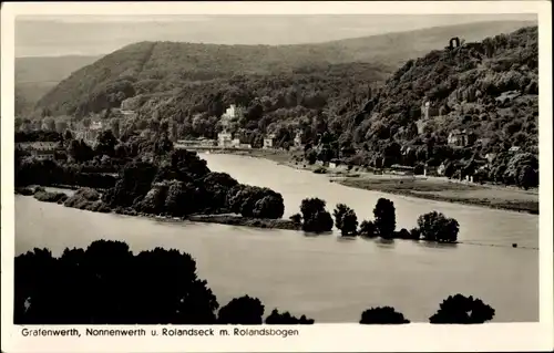 Ak Rolandseck Remagen am Rhein, Grafenwerth, Nonnenwerth m. Rolandsbogen