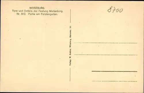 Ak Würzburg am Main Unterfranken, Festung Marienberg, Partie am Fürstengarten