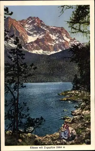 Ak Grainau in Oberbayern, Eibsee mit Zugspitze