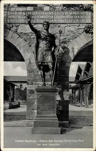 Ak Bad Homburg vor der Höhe Hessen, Römerkastell Kastell Saalburg, Statue des Kaisers Antoninus Pius