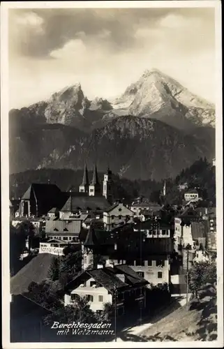 Ak Berchtesgaden in Oberbayern, Teilansicht mit Watzmann