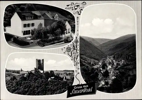 Ak Sauerthal Rhein Lahn Kreis, Gasthaus und Pension Zur Burg Sickingen, Panorama, Turm