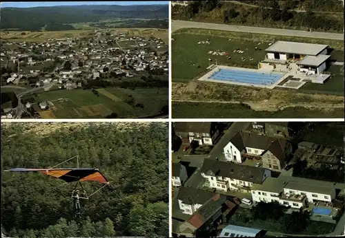 Ak Dodenau Battenberg an der Eder Hessen, Panorama, Schwimmbad, Gleitschirmflieger, Gasthof Sassor