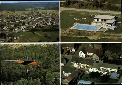 Ak Dodenau Battenberg an der Eder Hessen, Panorama, Schwimmbad, Gleitschirmflieger, Gasthof Sassor