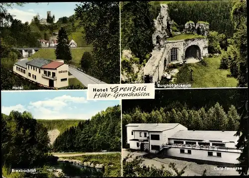 Ak Höhr Grenzhausen im Westerwald, Hotel Grenzau, Burghof-Museum, Cafe-Terrasse, Braxbachhof