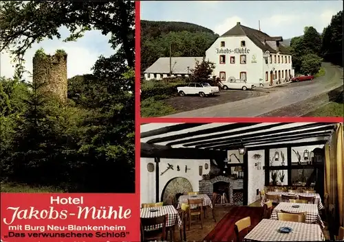 Ak Ahrdorf Blankenheim an der Ahr Eifel, Hotel Jakobs-Mühle mit Burg Neu-Blankenheim, Burgturm
