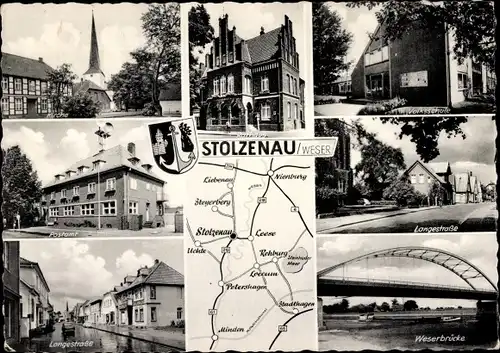 Ak Stolzenau Weser, Volksschule, Postamt, Langestraße