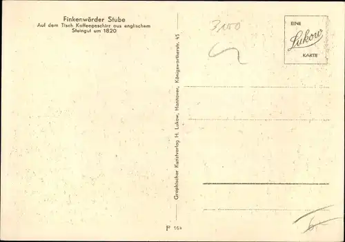 Ak Celle in Niedersachsen, Vaterländisches Museum, Finkenwärder Stube, Kaffeegeschirr engl. Steingut