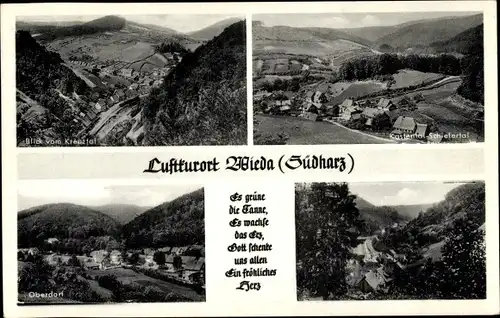 Ak Wieda Walkenried Harz, Panorama, Kreuztal, Oberdorf, Schiefertal