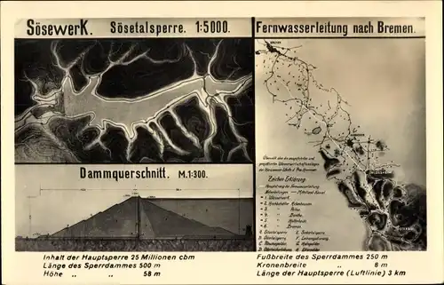 Ak Osterode am Harz, Sösewerk, Sösetalsperre, Fernwasserleitung nach Bremen