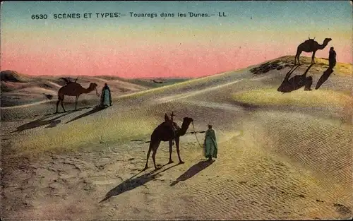 Ak Scenes et Types, Touaregs dans les Dunes, Wüste, Kamele, Beduinen