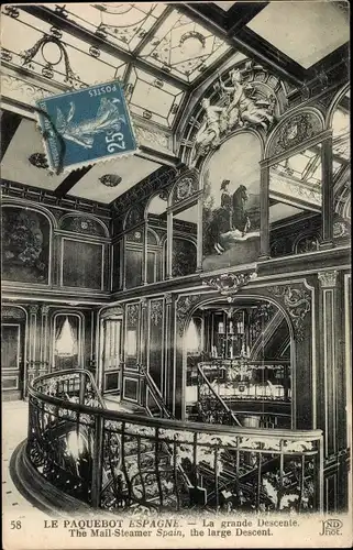 Ak Paquebot Espagne, CGT, French Line, La grande descente