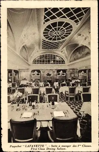 Ak Paquebot Lafayette, CGT French Line, Salle à manger des 1res Classes