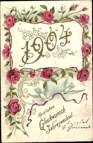 Präge Ak Glückwunsch Neujahr 1904, Rosen