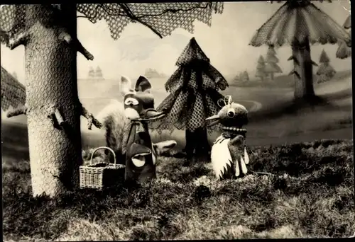 Ak Unser Sandmännchen, Sandmann, Herr Fuchs und Frau Elster, DDR Kinderfernsehen, G 6544