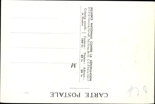Künstler Ak Pour que Vive la France, L'Alliance Nationale contra la Depopulation
